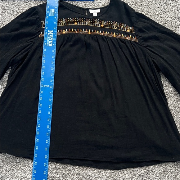 J. Jill Boho Black Embroidered Peasant Blouse Top 3/4 Sleeve - Size XL - Picture 5 of 7